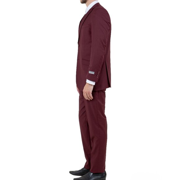 Solid Burgundy 3 Piece Slim Fit Tazzio Men's Suit - Picture 2 of 6